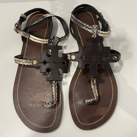 Tory Burch Chandler Thong Sandals Snakeskin Logo Size 8 - Picture 7 of 9